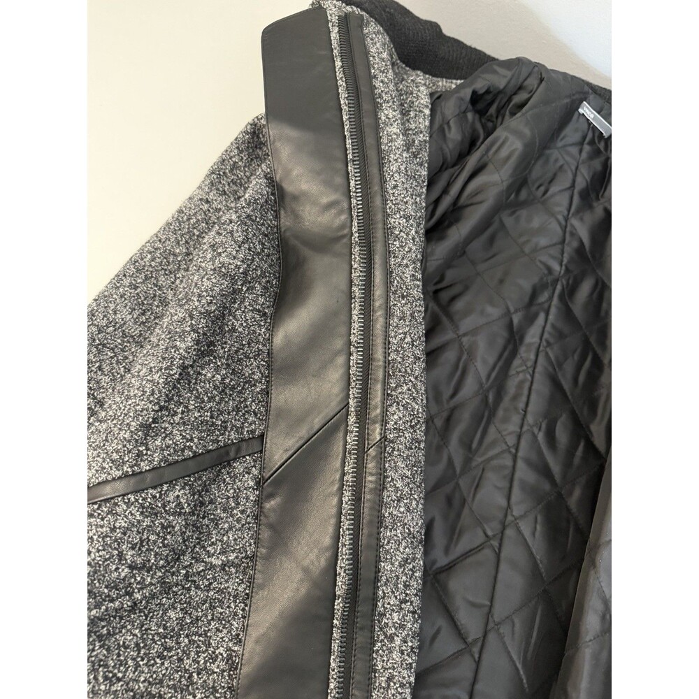 Vince Shawl Wool Blend Tweed Lamb Leather Trim Coat Womens Sz Large Jacket EUC - Picture 13 of 15